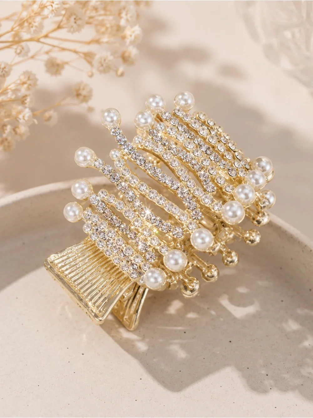 Gold Pearl & Crystal Hair Claw Clip